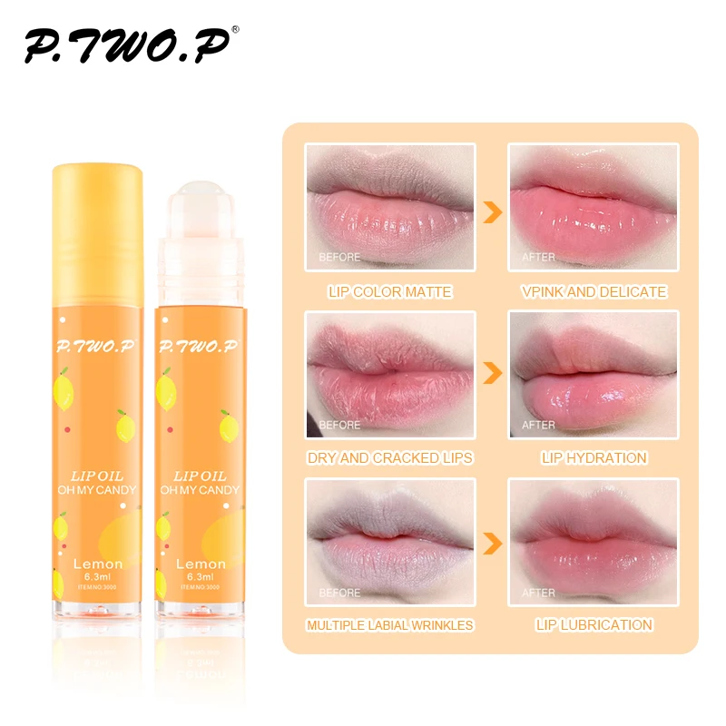 P.TWO.P Fruit Roll-On Lip Balm Makeup Strawberry Primer Moisturizing Transparent Lip Oil Long Lasting Hydrating Repair Lip Gloss