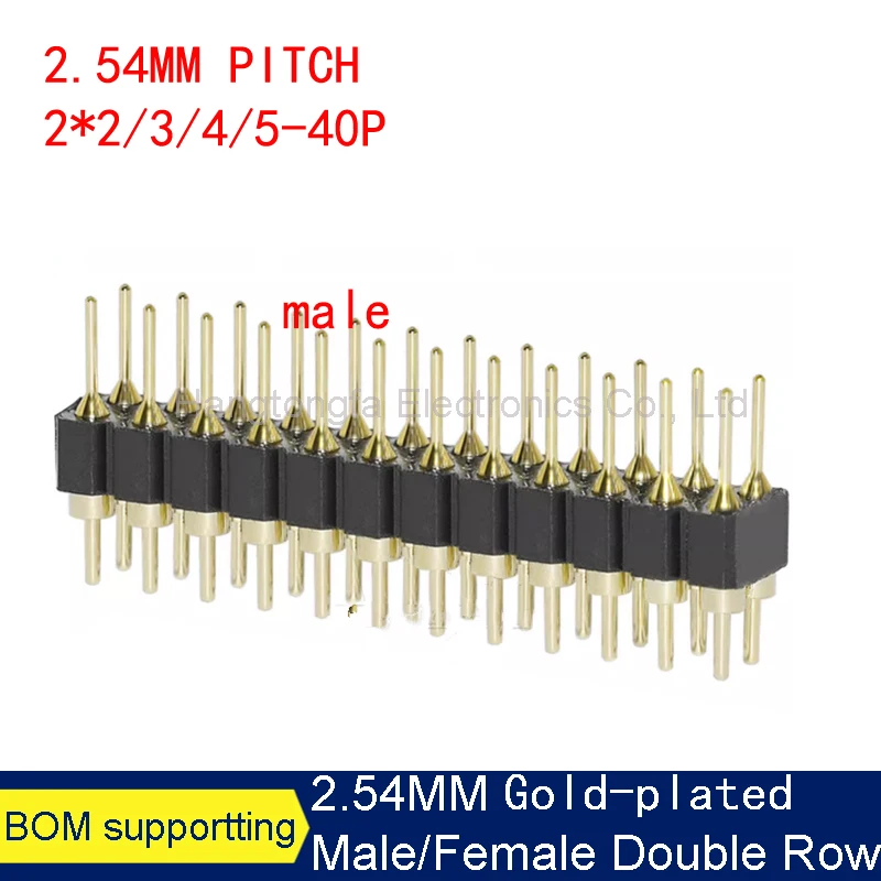 5pcs/lot 2.54mm Pitch Round Hole Pin Header Male Female Single Double Row 2*2/3/4 - 40P 2X 40Pin Gold-plated Round Pin Header