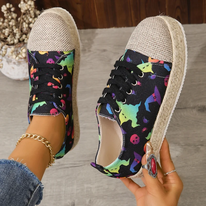 2023 Fashion Women Printed Canvas Shoes Casual Female Anti-Slip Vulcanize Platform Sneakers Ladies Summer Platform Walking Flats