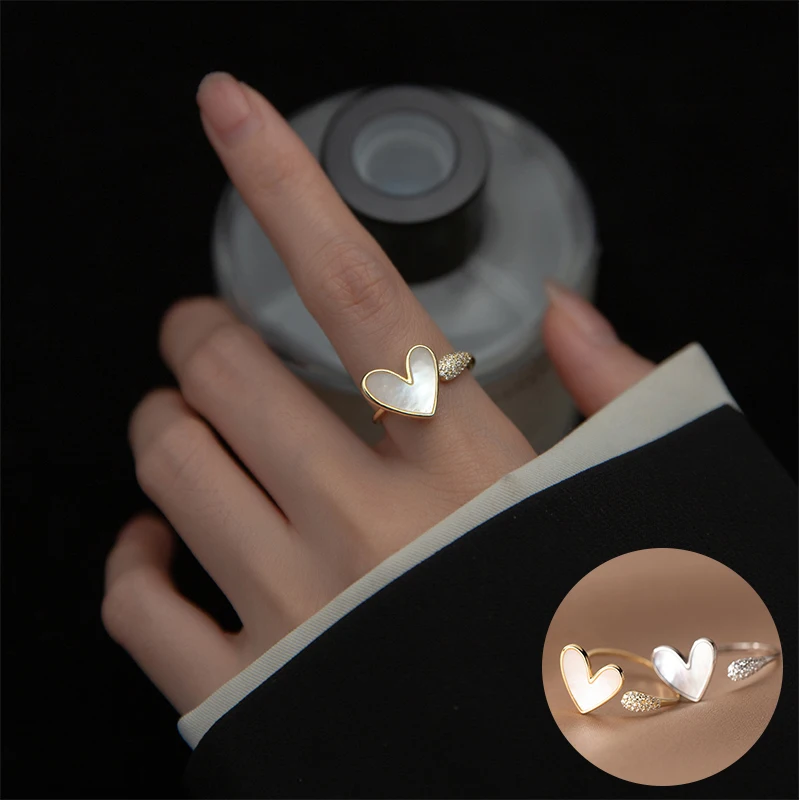 

100% 925 Sterling Silver Shell Love Heart Ring for Women Girl Zircon Simple Fashion Design Jewelry Party Gift Dropshipping