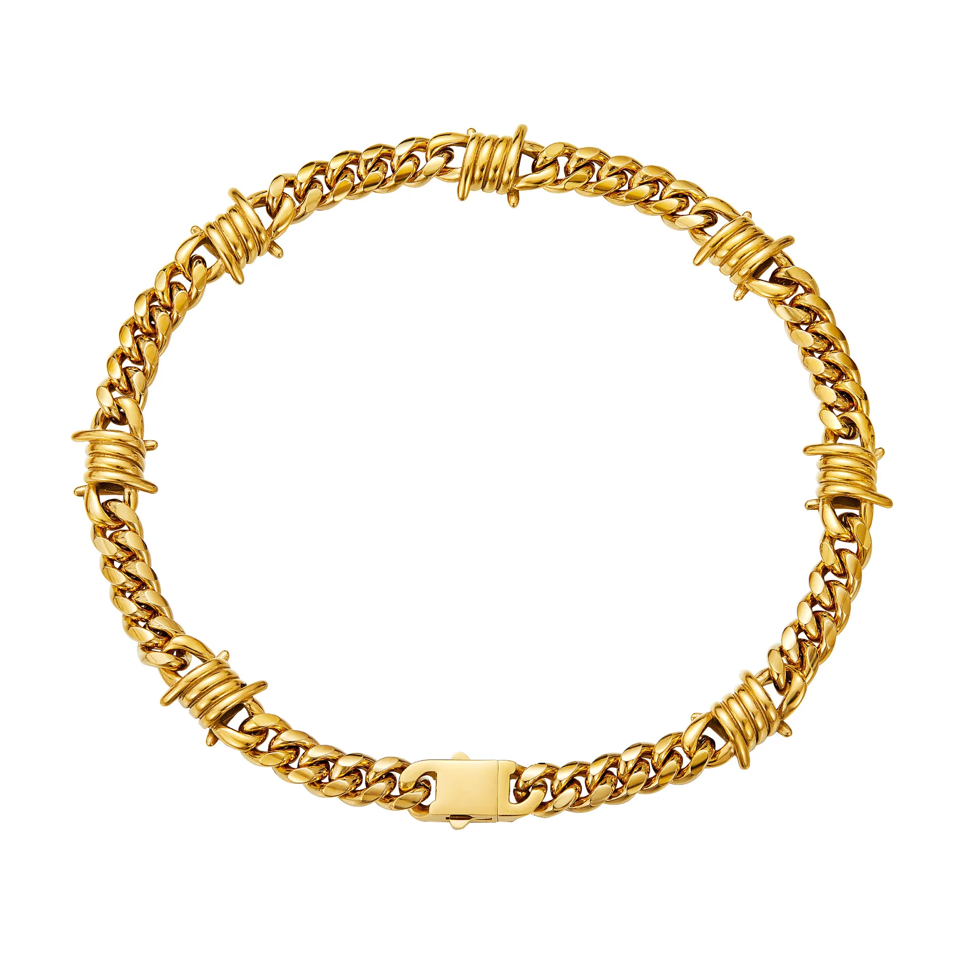 Barbed Wire Cuban Hiphop Bracelet Necklace for Women Men Stainless Steel Neo-Gothic Thorns Bracelet Punk Jewelry Gifts