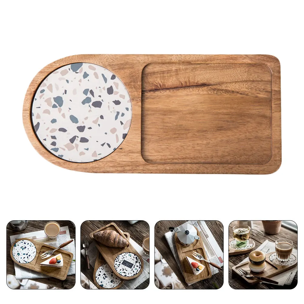 

1Pcs Solid Wood Serving Tray Elegant Natural Grain Finish Multi Purpose Food Service Plate for Home Hotel Restaurant Use Holds