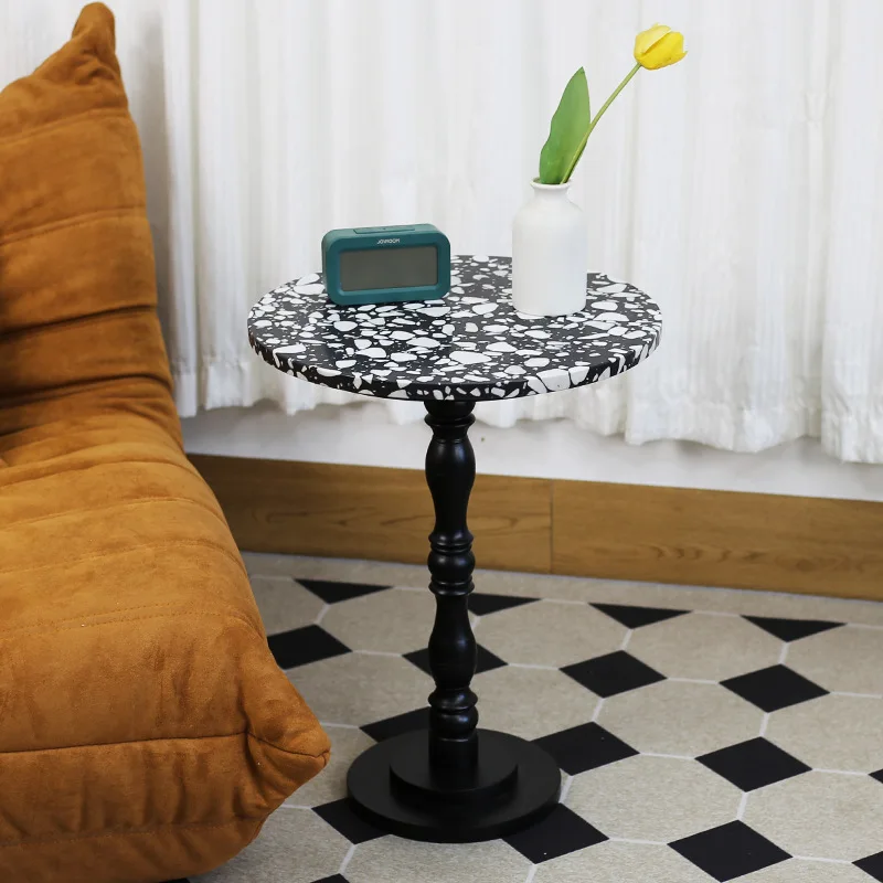 Modern simple terrazzo edge few small apartment living room sofa solid wood Roman column coffee table