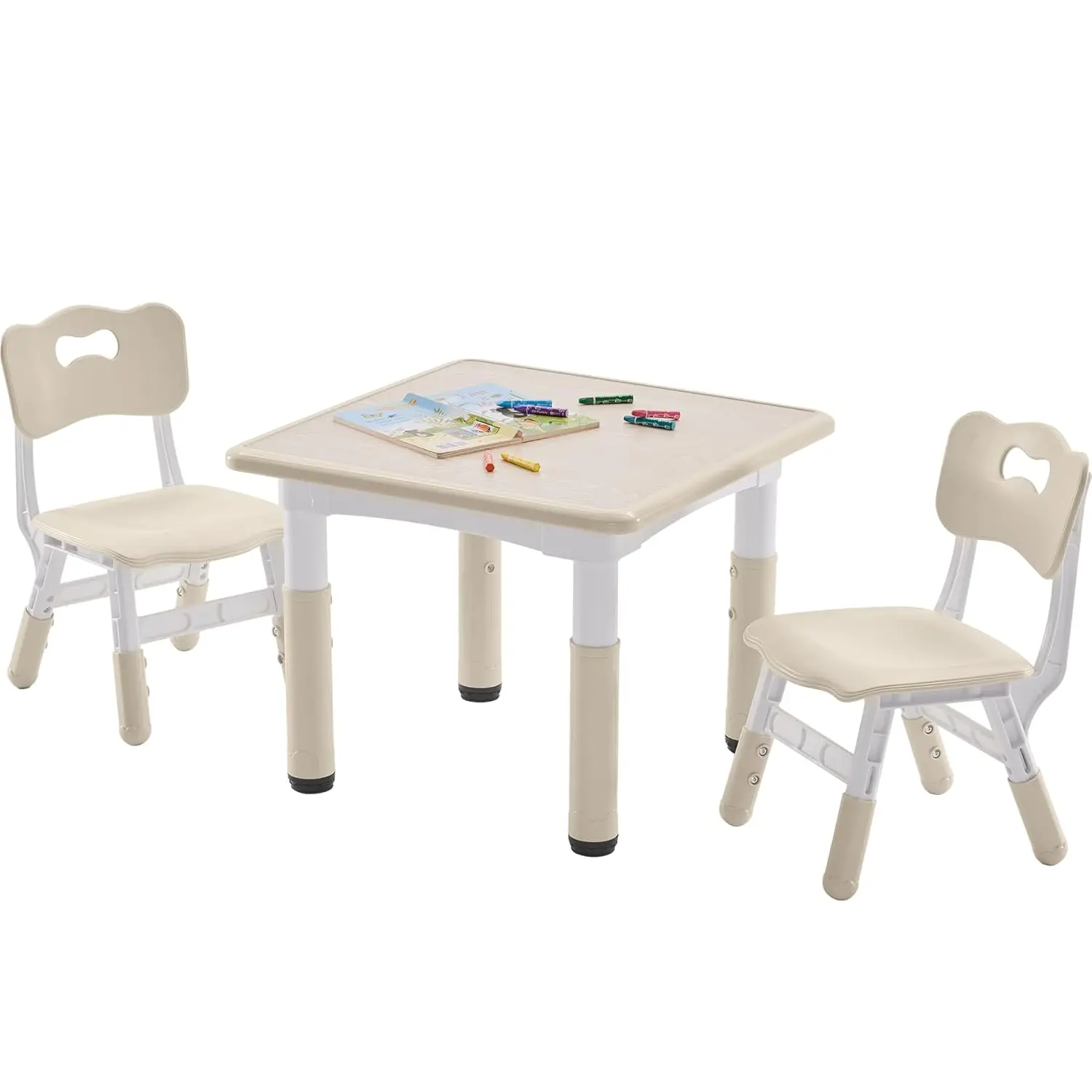 

Kids Table and 2 Chairs Set, Height-Adjustable Toddler Table and Chairs Set with Graffiti Desktop, 23.6''L x 23.6''W Children Ac