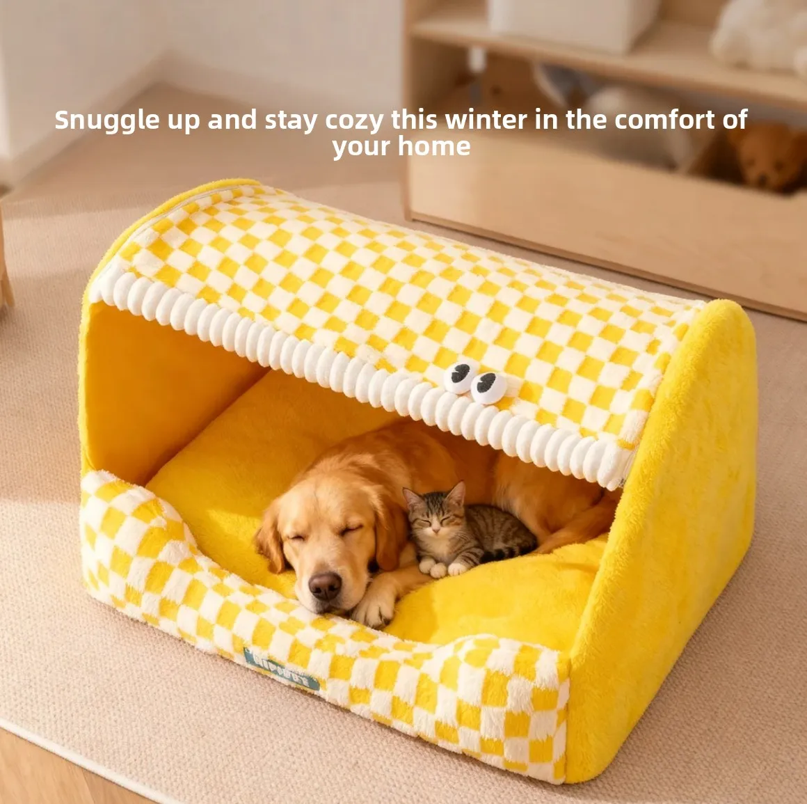 

Thiened Dog Bed Bed Autumn Winter Warm Sp Space Semi-Closed Dog Bed for Golden Retriever Medium Large Dogs Pet Bed