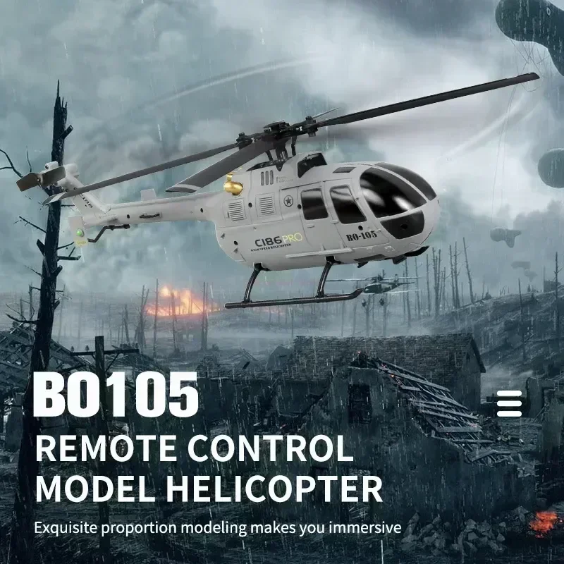 New C186 Remote-Controlled Aviation Helicopter Model Toy Four Channel Single Propeller Aircraft Simulation BO105 Rc Toy Kid Gif