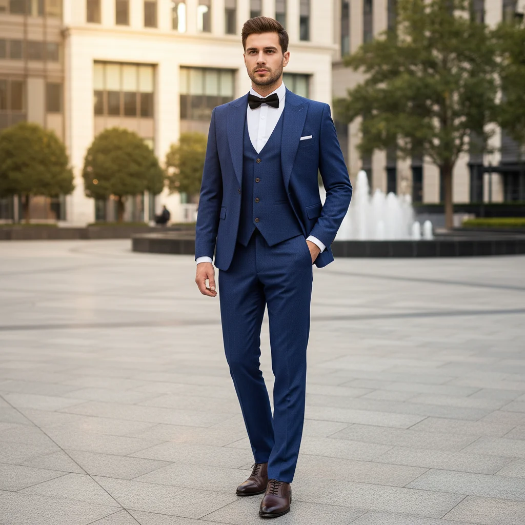 بدلة ST Cassy مكونة من 3 قطع (سترة + سترة + بنطلون) حزمة أعمال كلاسيكية زرقاء بدلة رجالية بقصة ضيقة لحفلات الزفاف والمكتب #2