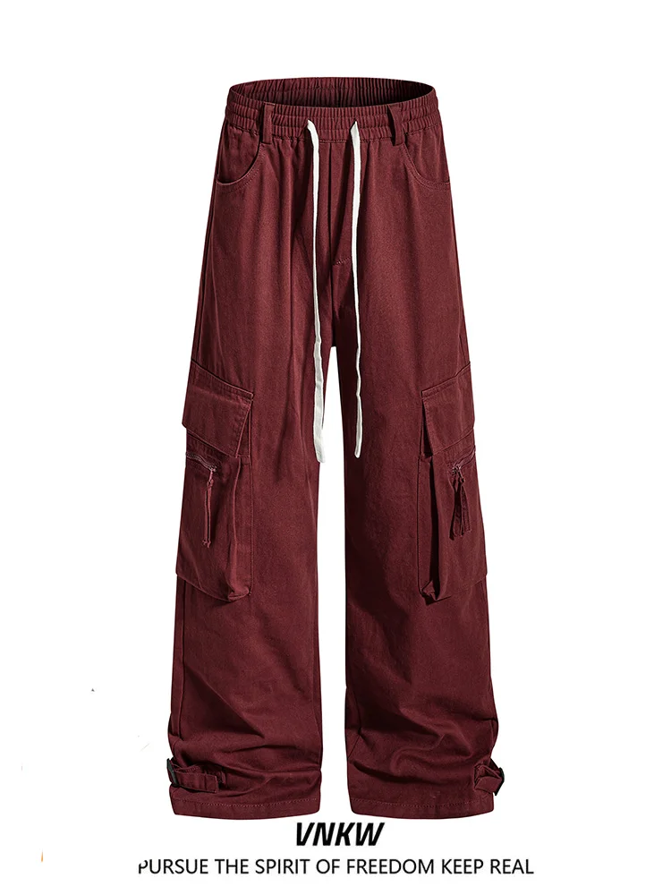 

Американские ретро-брюки прямого кроя, свободные рабочие брюки с завязками и множеством карманов, повседневные универсальные широкие длинные брюки