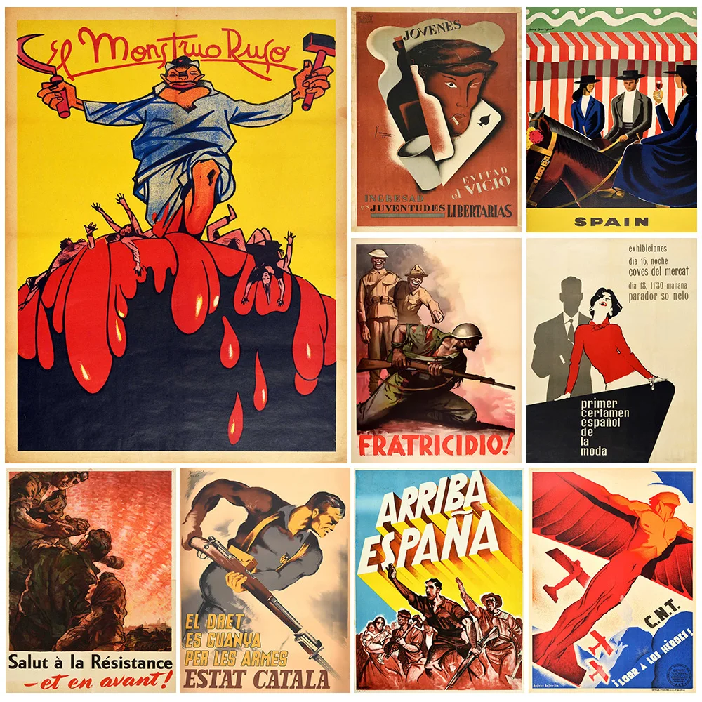 

Vintage Spanish Civil War Propaganda Poster Wall Art Canvas Painting Historical Political & Social Art Print for Decor Unframed