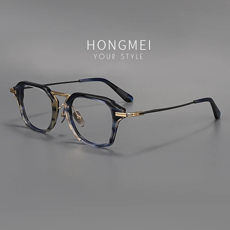 HONGMEI Light Pure Titanium Frames Retro Spectacle Pilot Ultra Double Bridge Customized Optical Prescription Eyeglasses Man