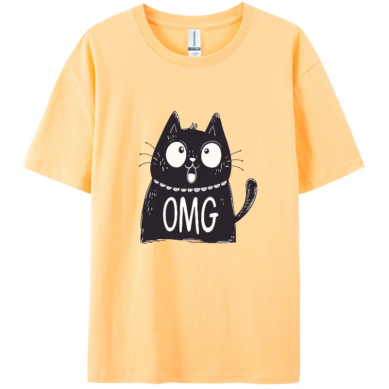 Y2K, Summer Casual T-shirt, Cute Cat Print T-shirt, Short Sleeve,   Furious Women Short T-shirt,Funny Abstract, Pure Cotton.