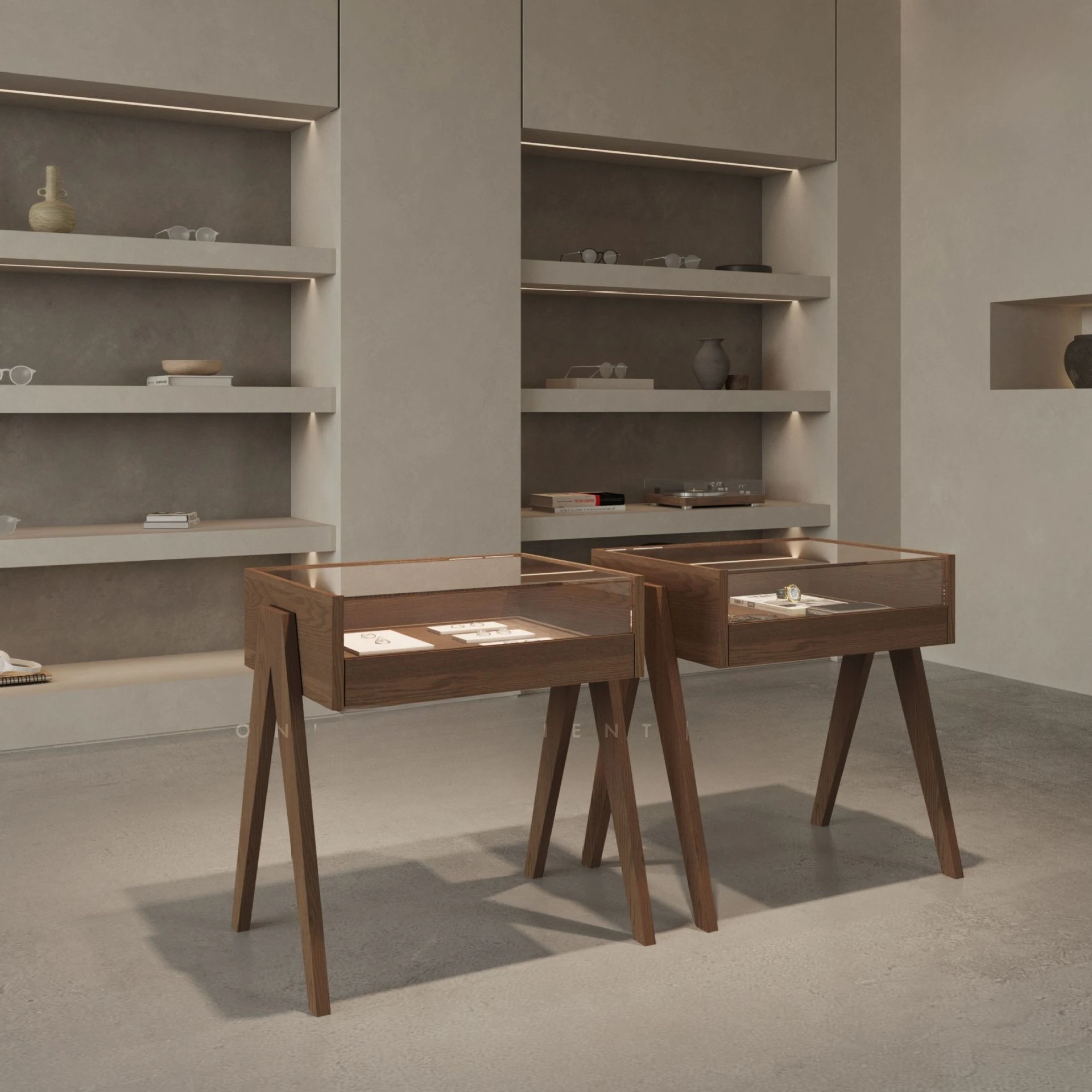 

Retro Style Log Color Jewelry Display Cabinet Glass Ornament Counter Watch Glasses Zhongdao Jewelry Collection Showcase