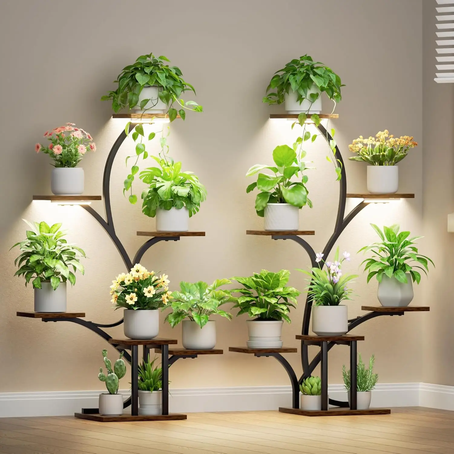 Indoor Plant Stand with Grow Lights, 7 Tier Lighted Corner Plant Stands for Indoor Growing, 40" Black