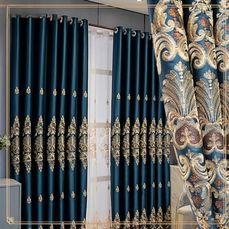 European Curtains for Living Dining Room Bedroom Luxury Full Blackout Heat Insulation Acoustic Blackout Custom size White Tulle