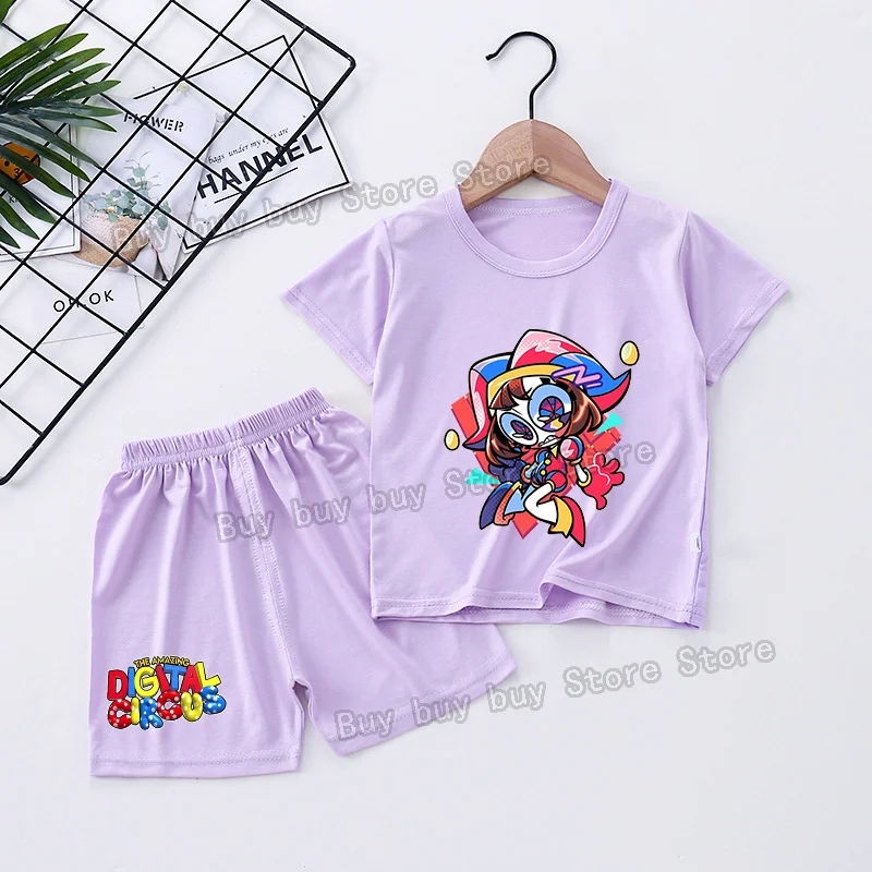 Anime Amazing Digital Circus Children Loungewear Short Sleeve Pajamas Suit Summer Girls Home Clothes Pajama Tee Shorts Sleepwear