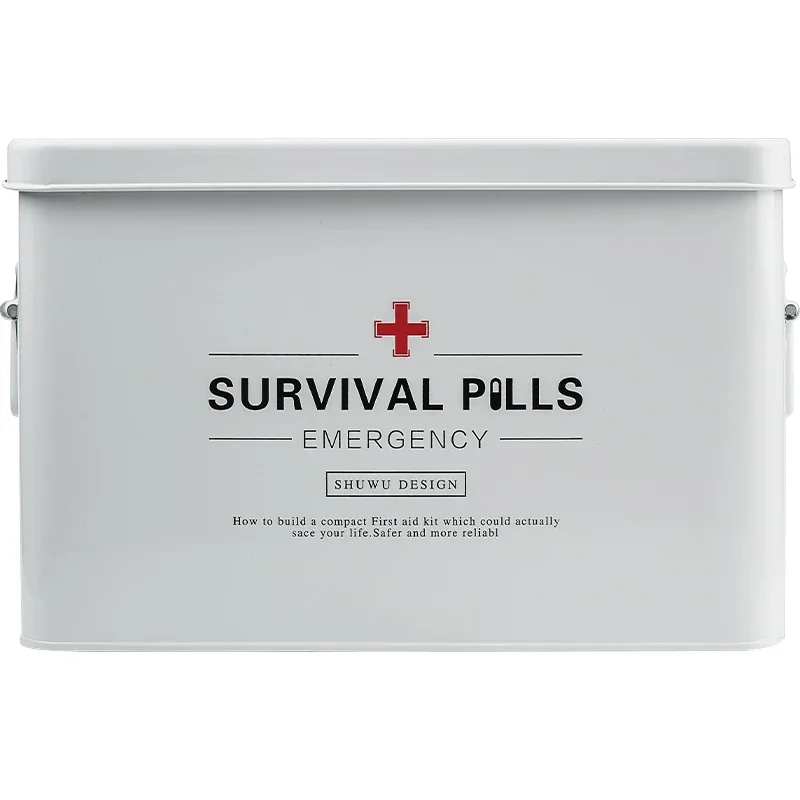 Large Pill Case Double Layer First Aid Kit Metal Iron Organizer Dust Cap Medicine Storage Secures Organizes Medications