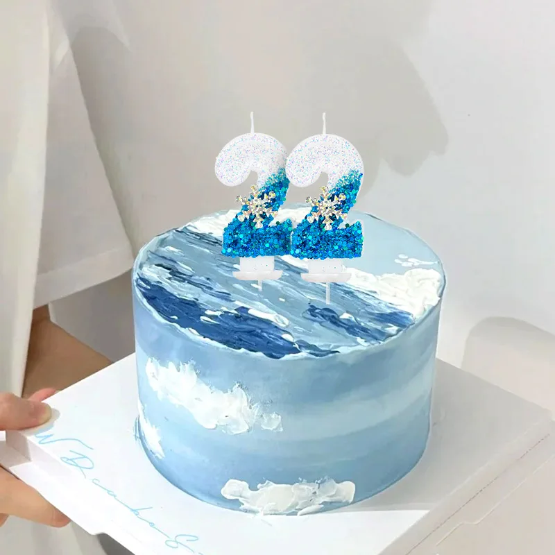 1pc Frozen Birthday Digital Candle Glitter Christmas Snowflake Number Cake Topper Princess Birthday Party Cake Decor Baby Shower