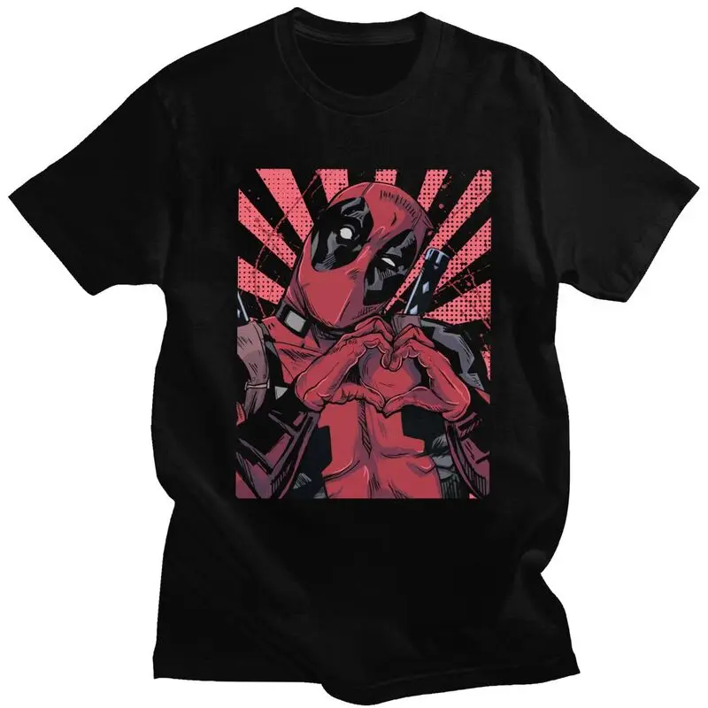 Gorgeous Deadpool Hand Heart T Shirt Men Short Sleeves Pure Cotton T-shirt Leisure Tees Graphic Tshirts