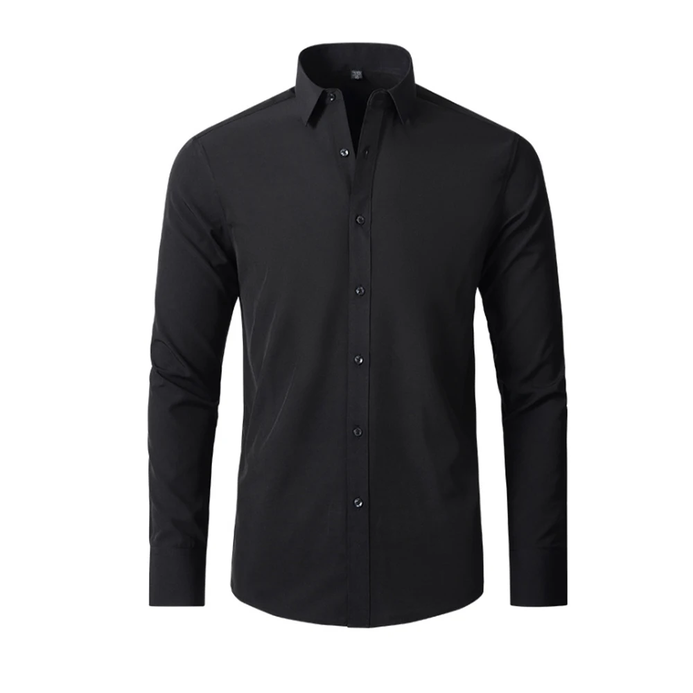 Brand Elastic Shirt Men Long Sleeve Business Casual Clothing Slim Fit Social Shirt High Quality Black Elegant Shirts for Men