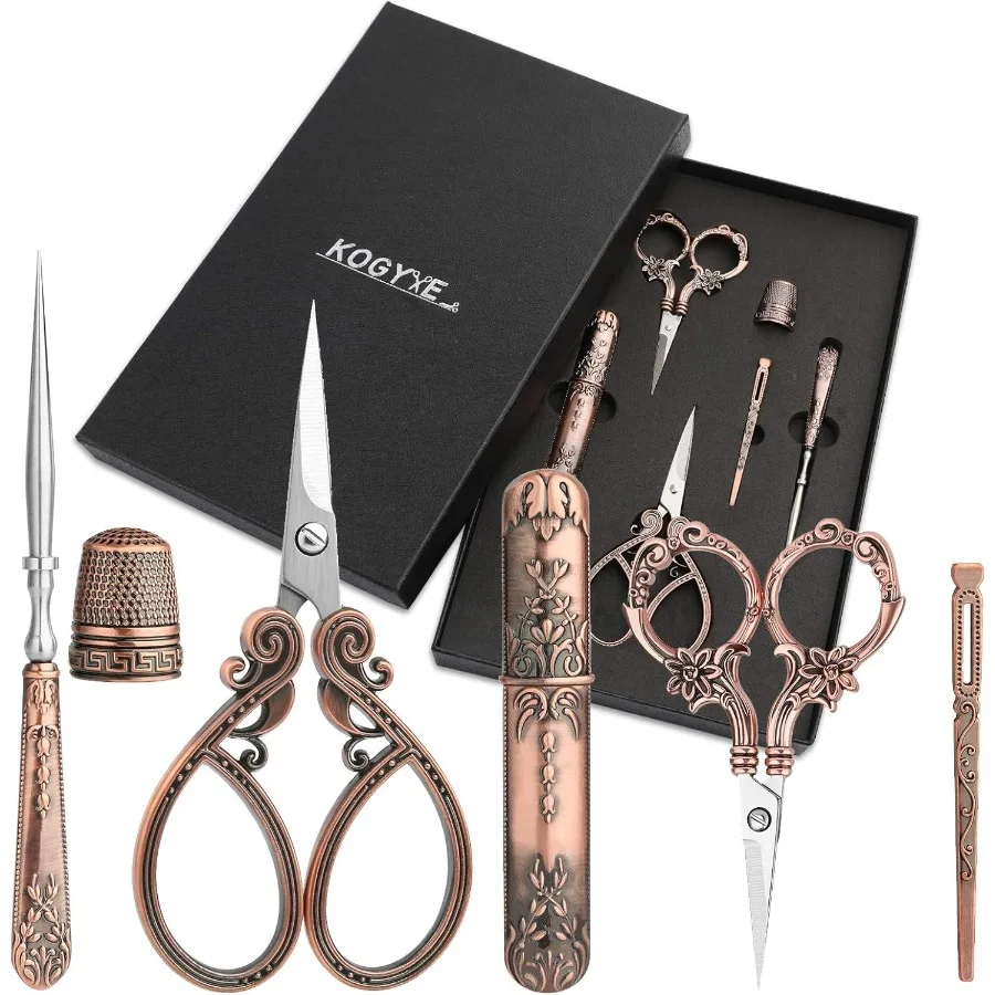 

Embroidery Scissors Kits Include 2 Pairs Vintage Scissors European Style Sewing Tools with Sewing Needle Case Thimble Threader