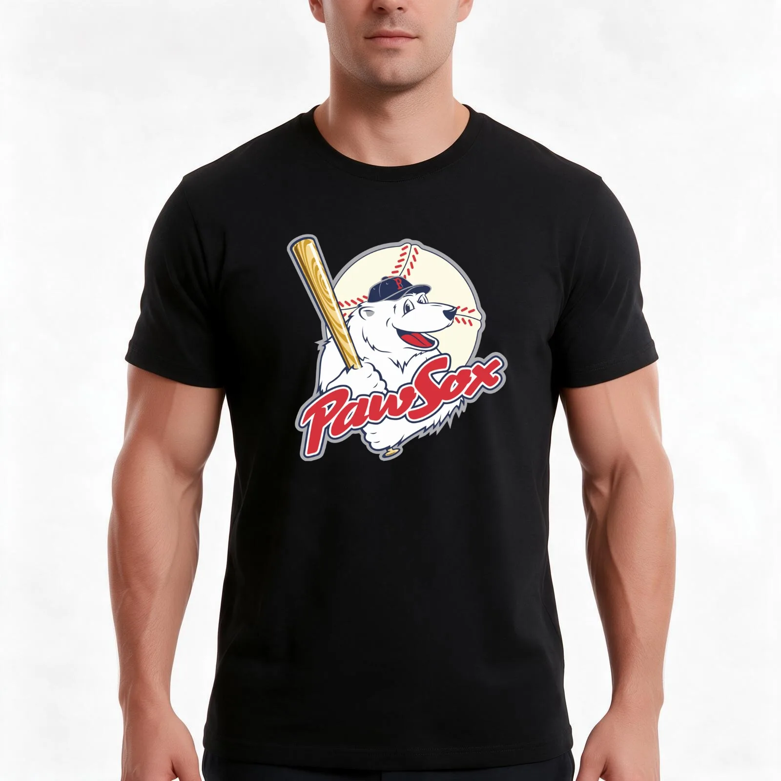 Pawtucket Paw Sox T-Shirt, Summer Casual Cotton Tee, Oversized Streetwear Tops, Vintage Graphic Print, Loose Fit Short Sleeve