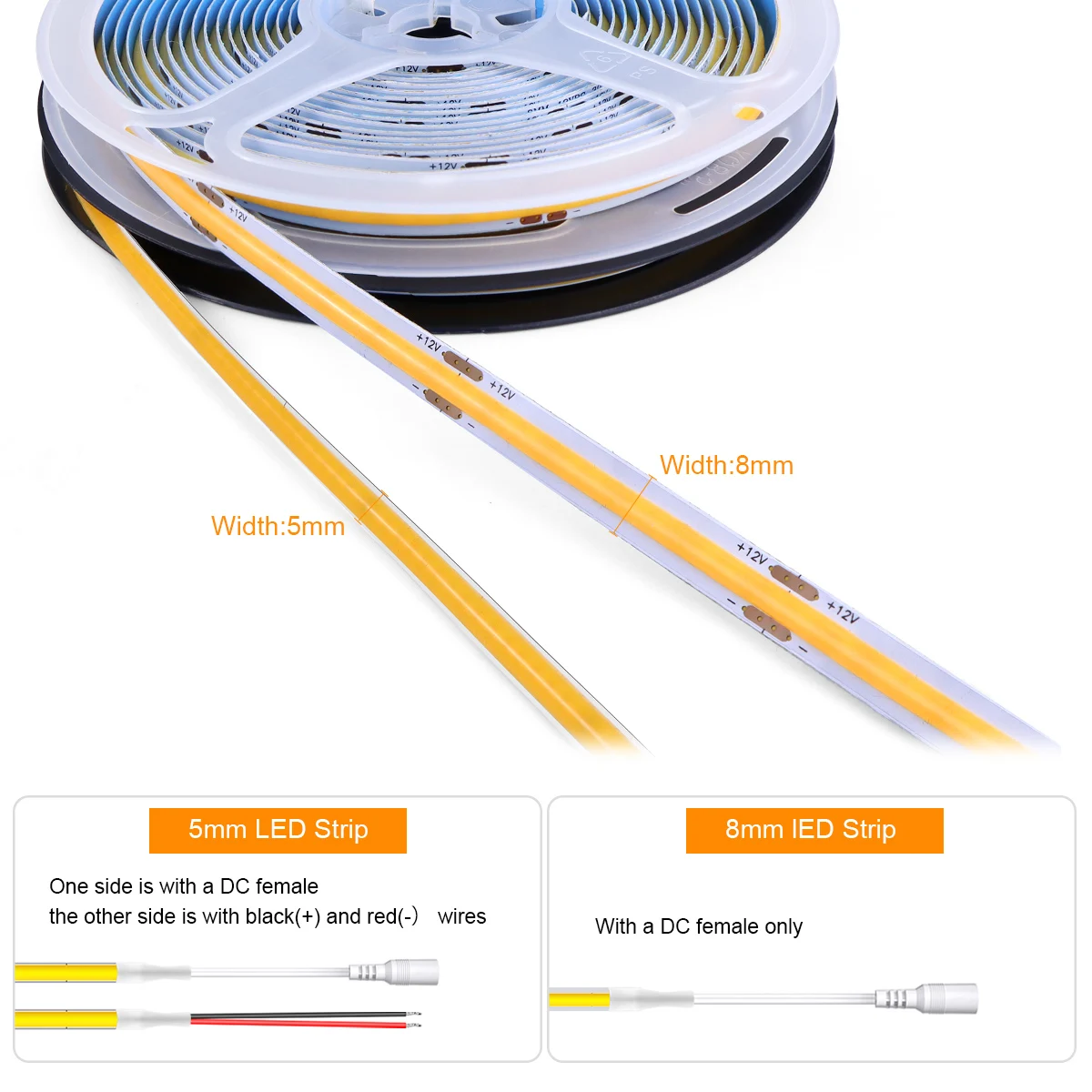 5MM 8MM 12V COB LED Strip Lights High Density 320LEDs/m Flexible Neon LED Tape Ribbon RA90  Linear Dimmable Lamp decoration