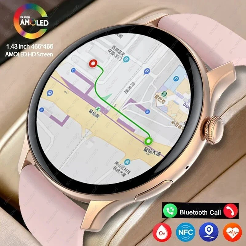 For HUAWEI Xiaomi Smart Watch Ladies AMOLED Screen Always Show Time 466*466 HD Health Tracker Voice Calling Smartwatch Women Men