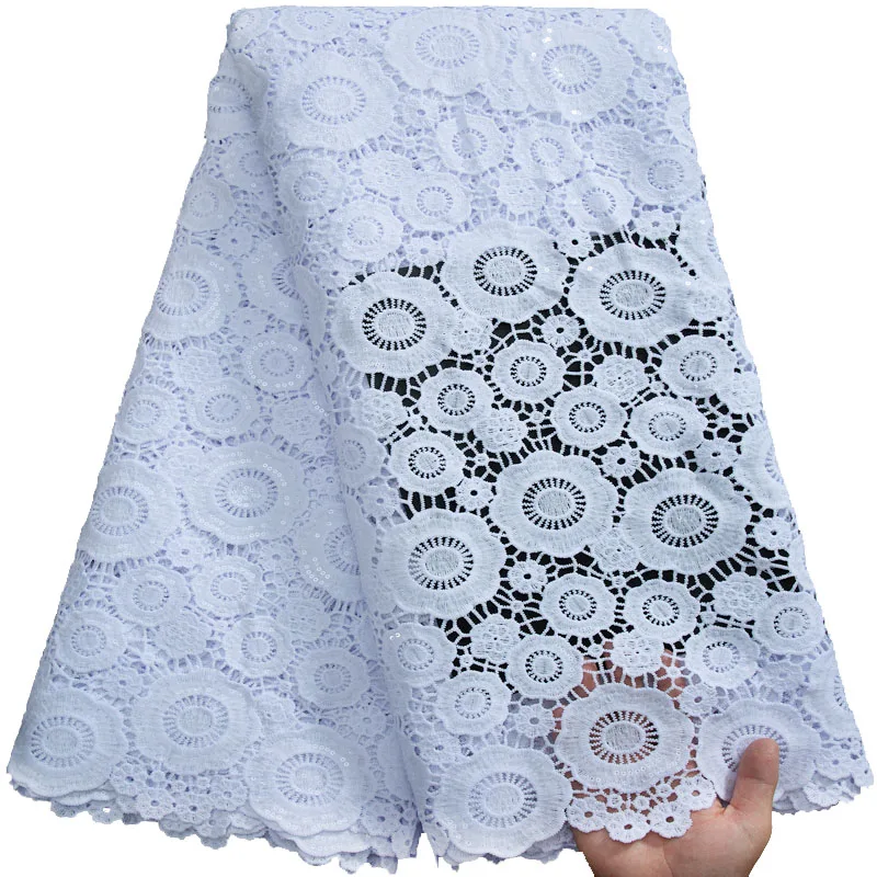

White Nigerian Water Soluble Guipure Fabric With Sequins Lace Fabric 2023 High Quality French African Cord Lace Fabrics S3280