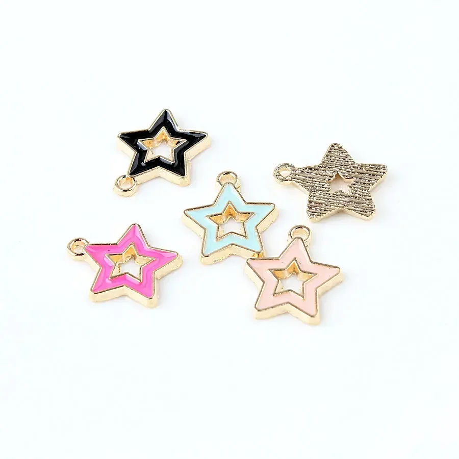 10pcs/lot Hollow Five-pointed Star Enamel Charms Pendants Floatings DIY Jewelry Making Handmade Craft Finding Accessories