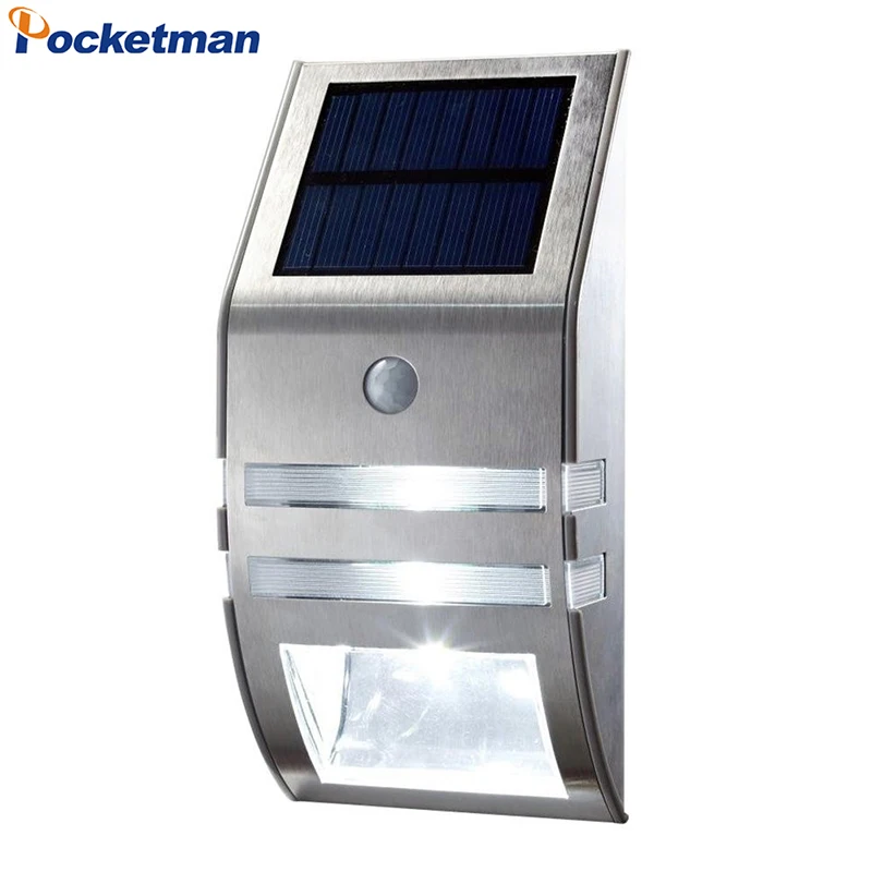 

Stainless Steel Solar Wall Lamp Human Body Sensor Corridor Light 2LED High-brightness Solar Garden Lights Waterproof