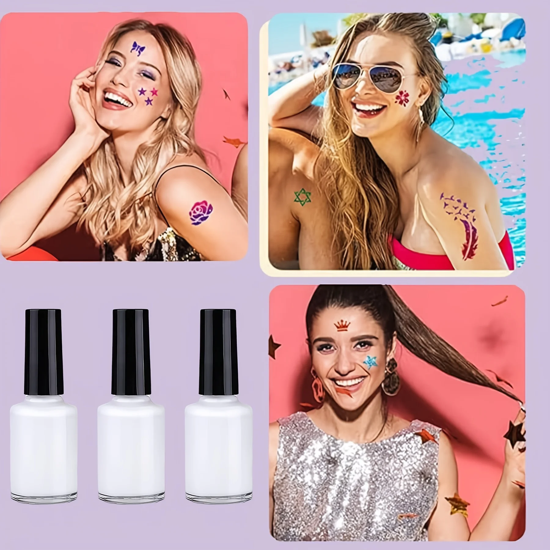 3 عبوات من لاصق غراء طلاء الجسم السائل، برايمر لامع متعدد الوظائف مقاوم للماء ومقاوم للعرق يدوم طويلاً للوشم المتلألئ