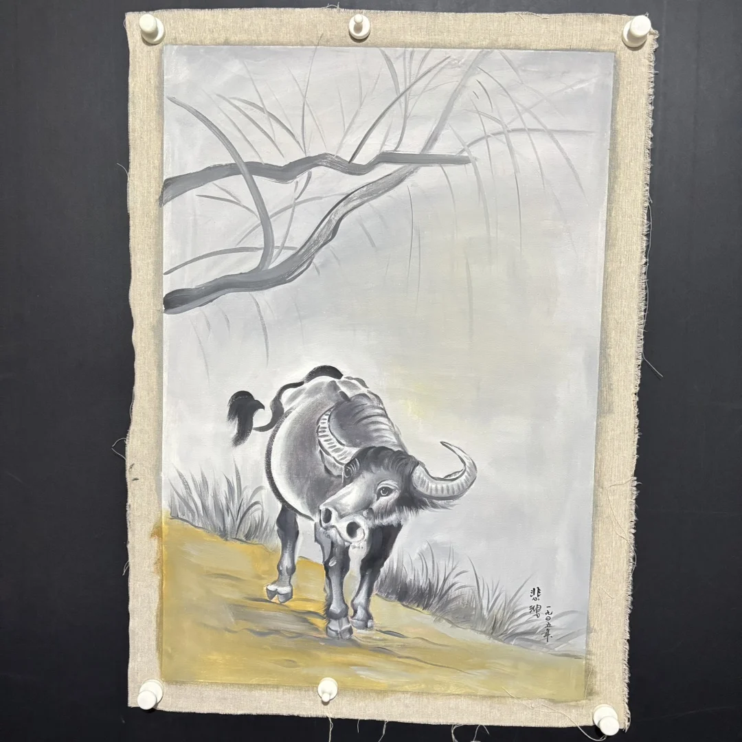 Hand-painted watercolor oil painting 255, Xu Beihong's water buffalo painting