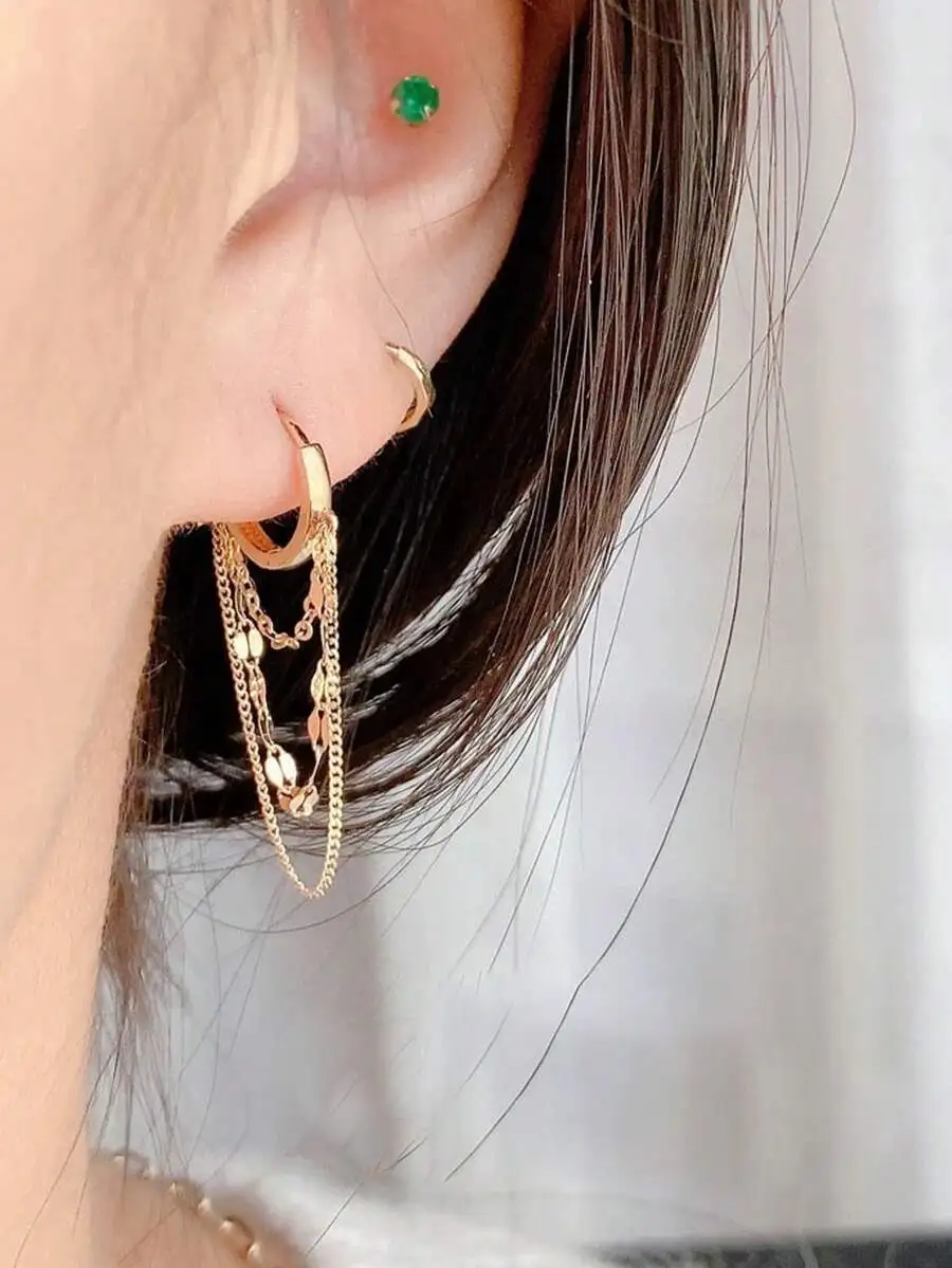 1 Pair Delicate Stainless Steel Chain Hoop Earrings For Women Girls Fashionable Daily Jewelry Gift For Her view 3