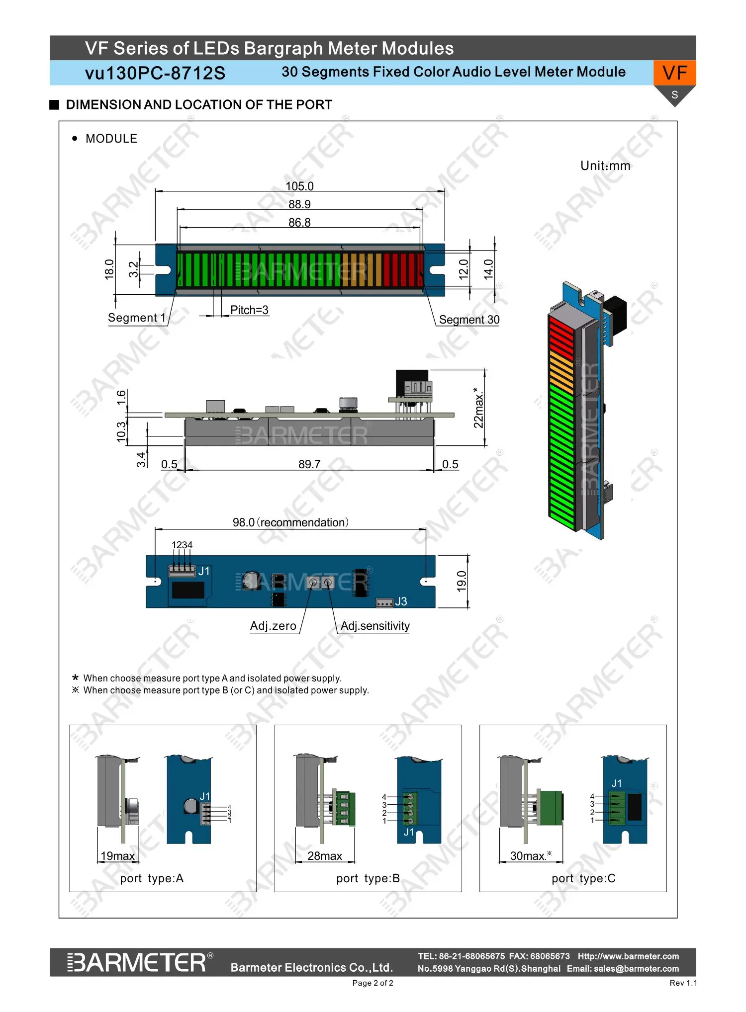 30seg LED Bargraph Module Audio Meter with Peak-hold and bar or dot dispaly by keyboard, DC5V Power supply, 20G+5Y+5R