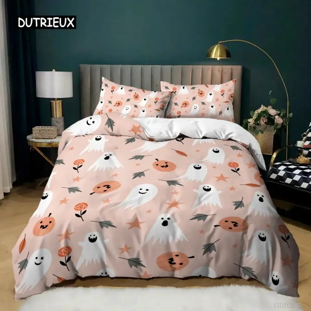 

Halloween Duvet Cover Queen King Cartoon Pumpkin Comforter Cover Lantern Bedding Set MicrofiberGhost Quilt Cover for Boys Girls