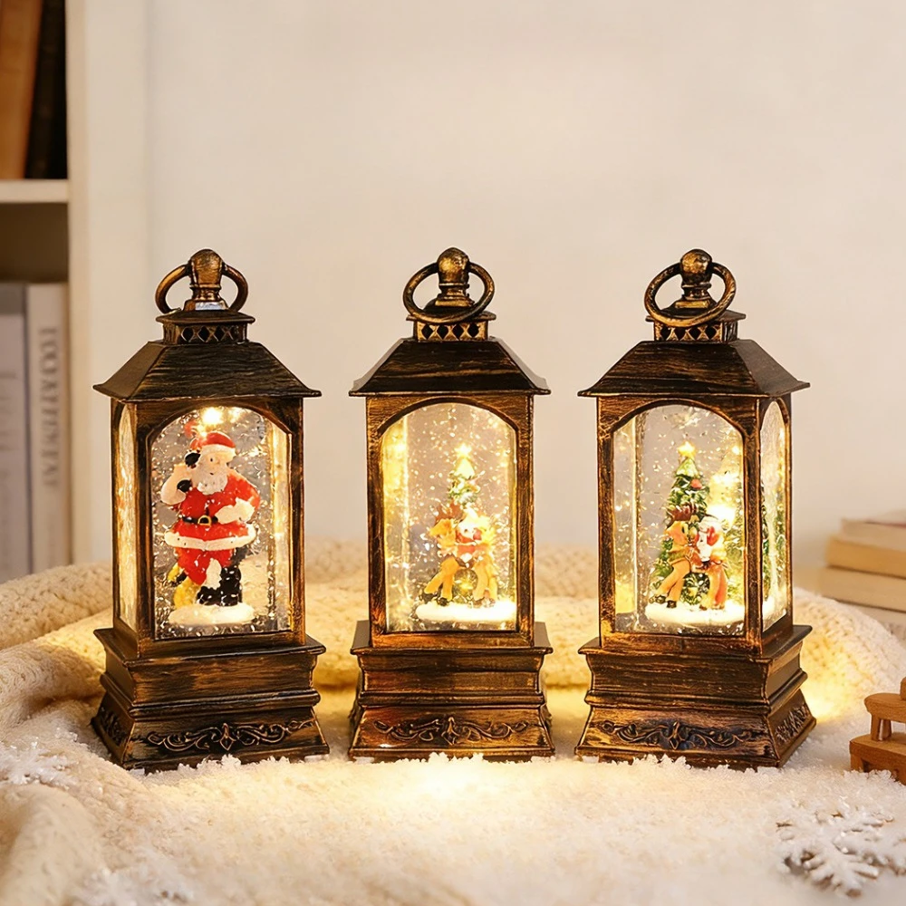 

Resin Christmas Water-filled Wind Lamp Lighted Snowflakes Eight-tone Box Retro Interior Scene Night Light Decorative Crafts Gift