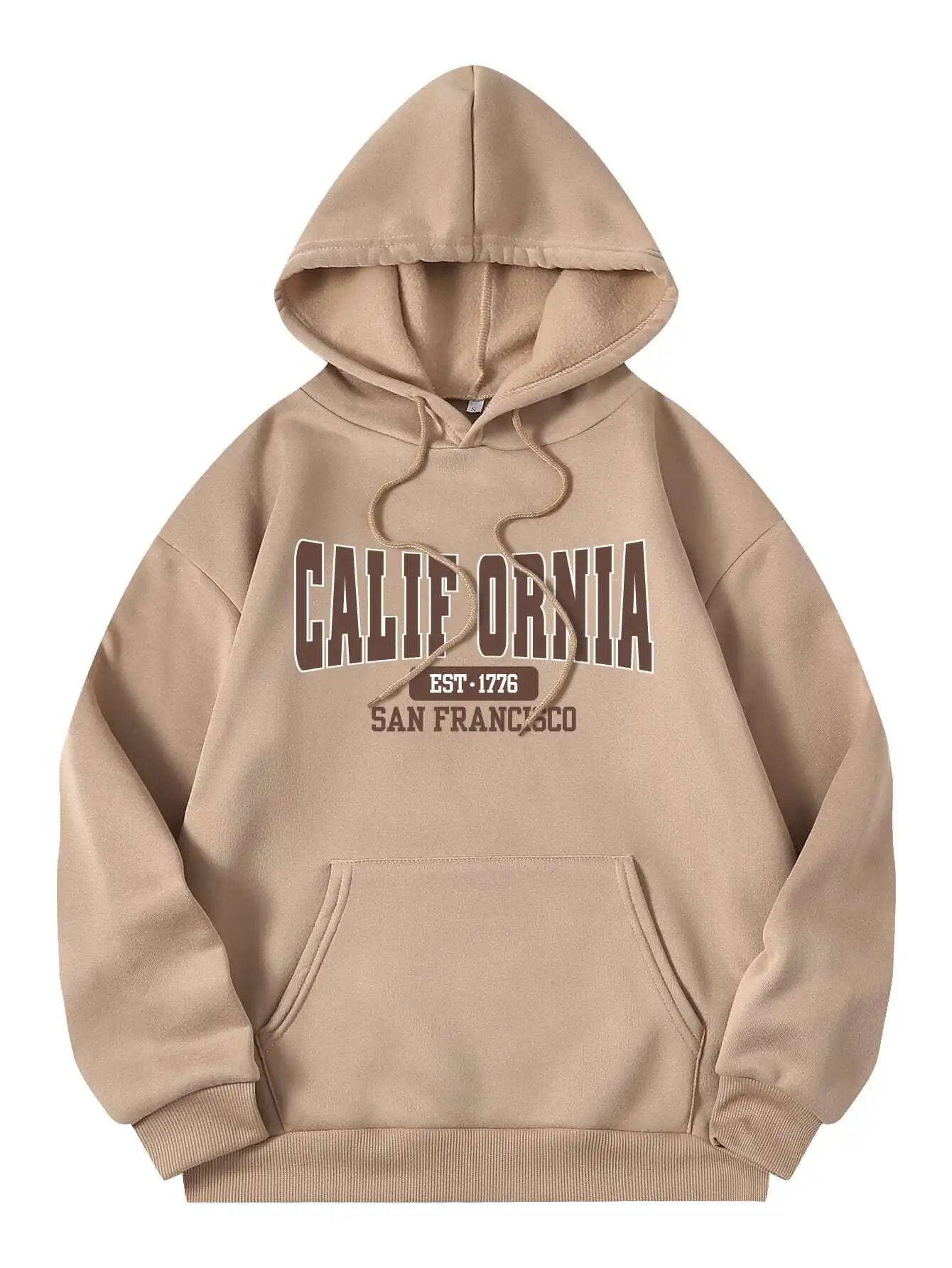 

Letter Graphic Pocket Drawstring Hoodie, Long Sleeve Sweatshirt
