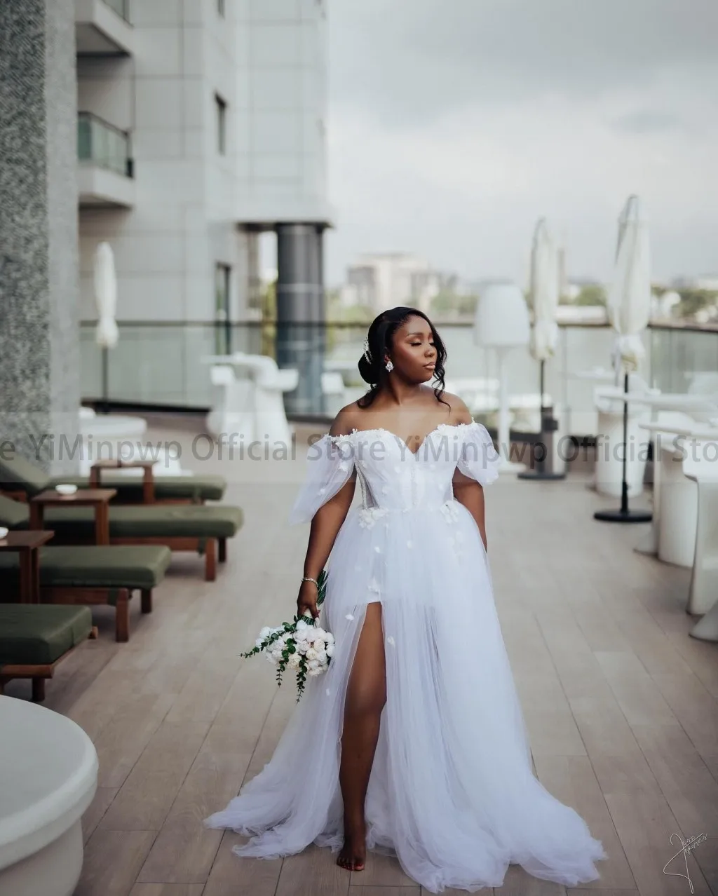 Nigeria White Wedding Dresses Aso Ebi Bride Robe Bridal Shower Dress Off Shoulder Side Split A Line Tulle Appliques Customized