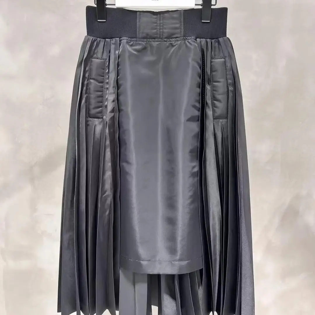 FOG SACAI カジュアルルーズウエストプリーツスカート非対称デザインミディ丈半身スカート和風トレンディな女性のスカート