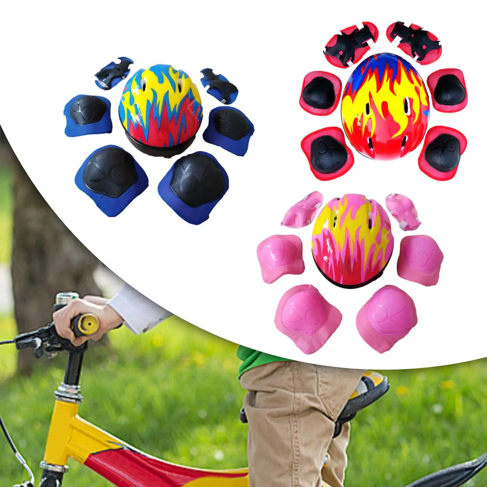 7x/Set Kids Bicycle Helmet Adjustable Hat Knee Elbow Wrist Pad Cycling Helmet for Cycling Roller Skating Sports Outdoor Boys