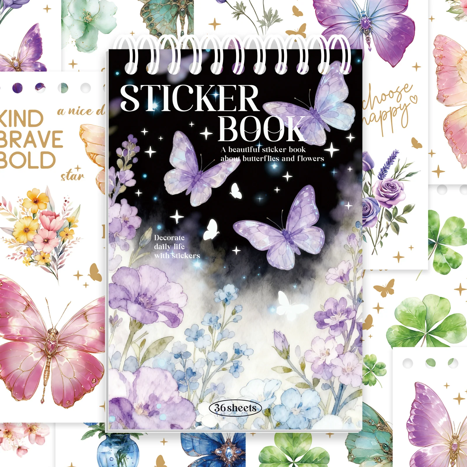 Random Cover One Book Stickers Book, 36 Sheets 300 Pcs+ Flower And Butterfly Sticker For Scrapbooking Journaling Laptops Crafts