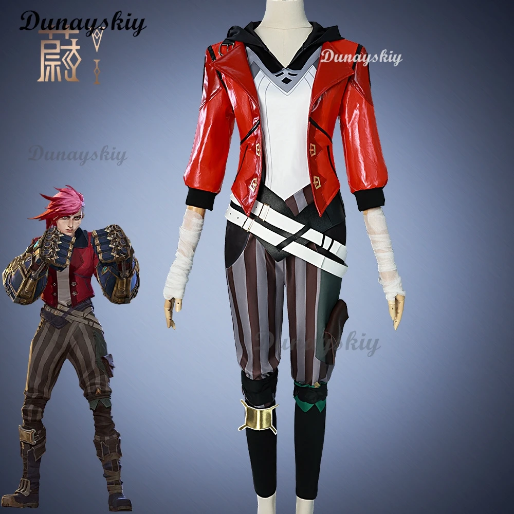 لعبة LOL Arcane Vi أزياء تنكرية Piltover Enforcer الزي Vi الزي الرسمي للنساء كرنفال الهالوين لعب الأدوار الدعائم حسب الطلب