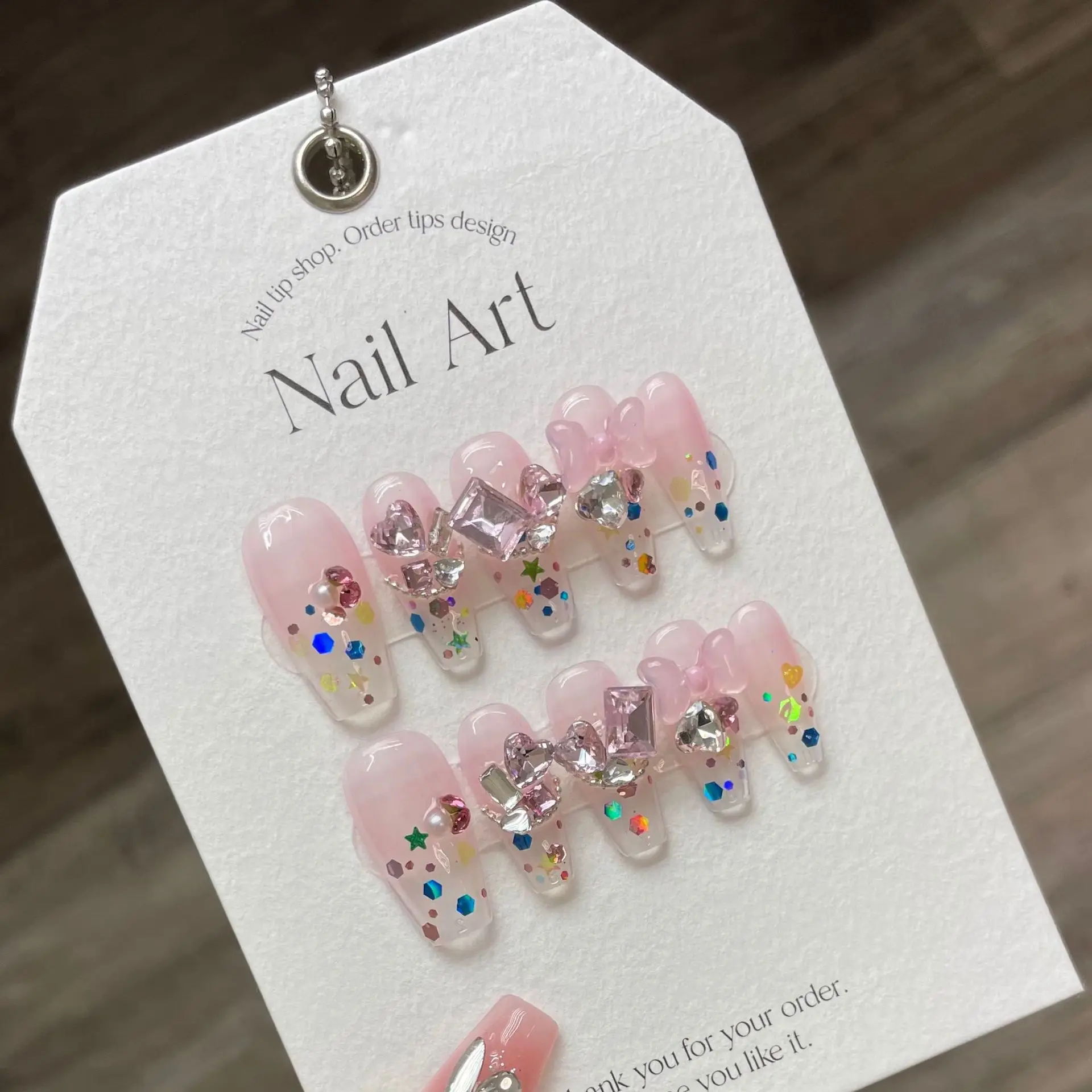 

Colorful Ballet Handmade Fake Nails With Glue Professional Wearable Advanced Press On Nail Designed Light Luxury Brick Nail Art