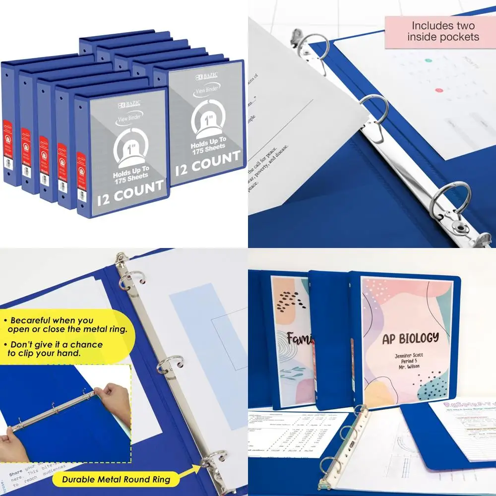 

Round Ring Binder, 175-Sheet Capacity, Blue, Economy View, Ideal for School, Office, and Home Use