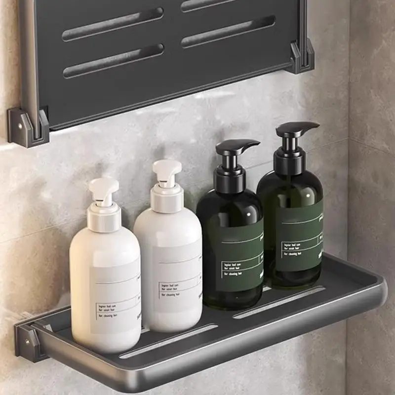 

RV Folding Shelf For Shower Rack Organizer Campers Fold-Down Wall Shelf Aluminum Wall Storage Rack RV/Campers Interior Accessory