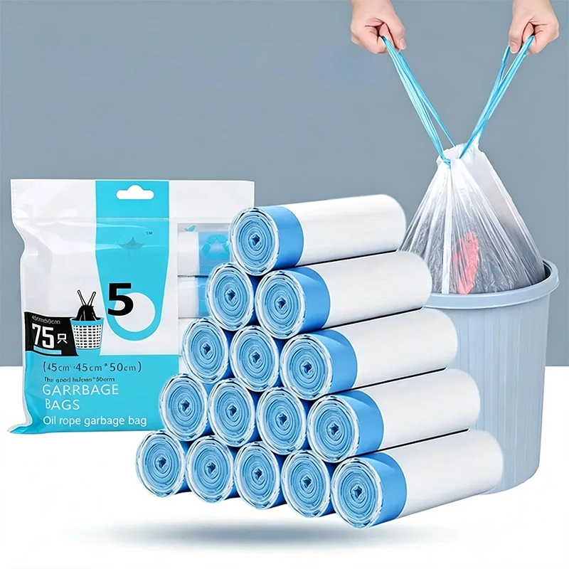 45X50 Household Garbage Bag Drawstring Large Thickening Portable Pull Bag White Plastic Bag Draw String Bags Drawstring Bag