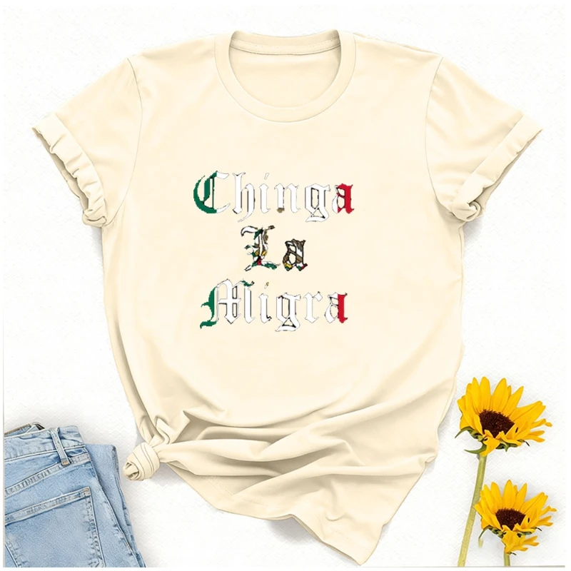 Comfort Chinga La Migra printed T-shirt tops Anti Political Activist unisex All-match Tee Crewneck casual style Short-sleev