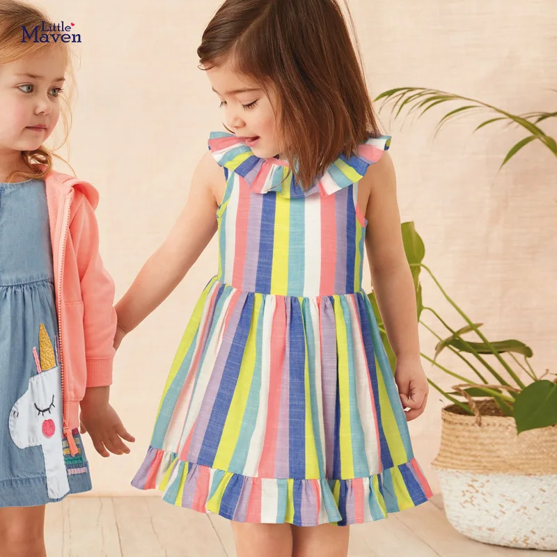 Little maven 2024 Baby Girls Colorful Dress Cotton Children Casual Clothes Pretty Vestidos Lovely for Kids 2-7 year