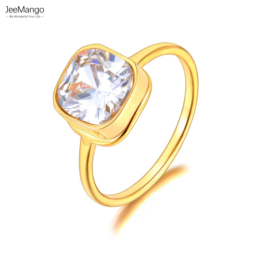JeeMango 316L Edelstahl Quadratischer Zirkonia Ring für Frauen 18K vergoldet Hochzeit Verlobung Wasserdichter Schmuck JR23082