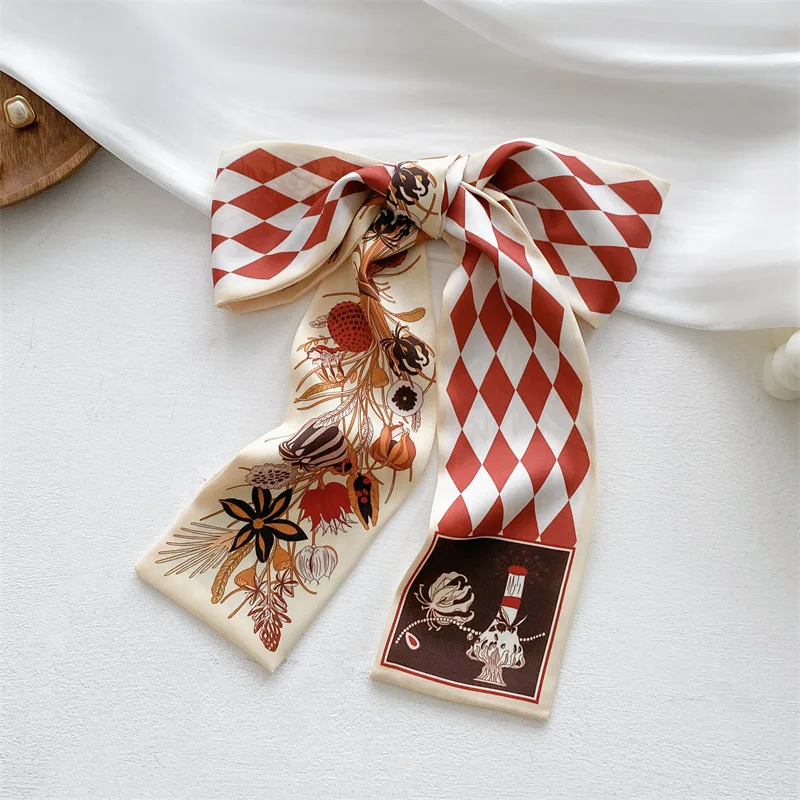 

Women's Skinny Scarf Spring Summer Elegant Long Ribbon Hair Band Bag Strap Neckerchief for Shirt